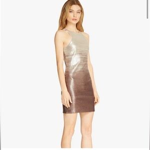 Halston Designer Champagne Copper Ombre Sequin Small Dress Prom Cocktail Party